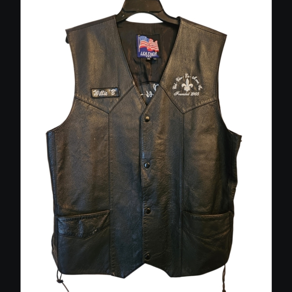 Black Leather Vest with Embroidered Accents